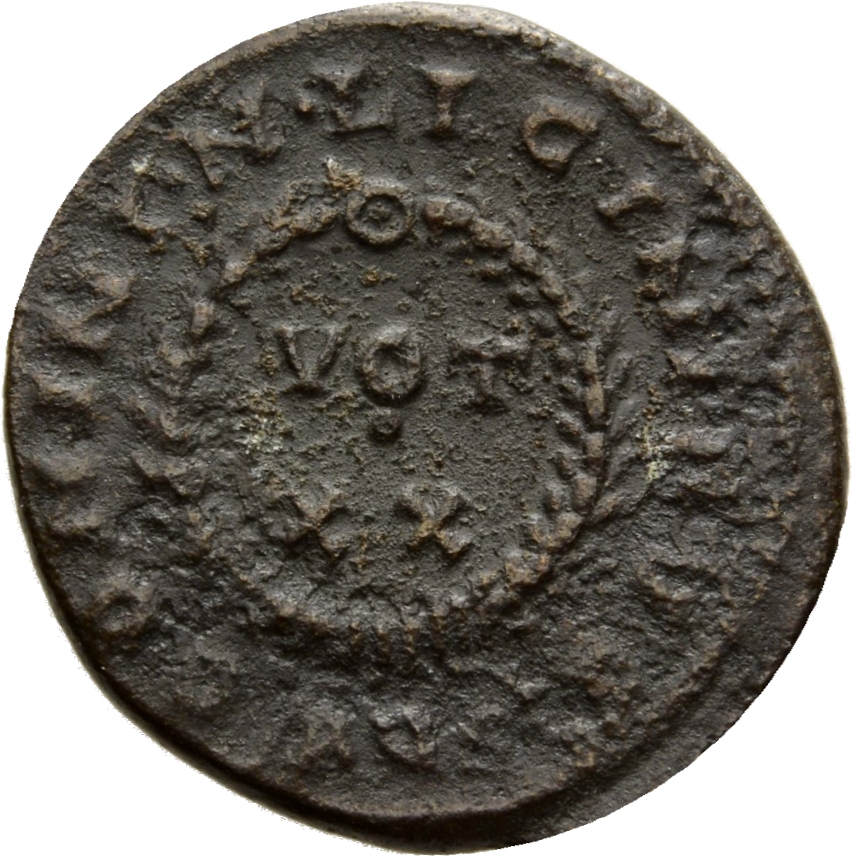 RIC VII Aquileia 67 Constantine I reverse, VOT/XX within a laurel wreath