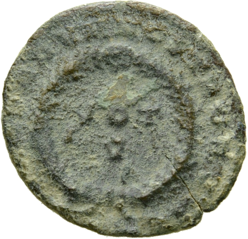 RIC VII Aquileia 75 Constantine I reverse, VOT/V within a laurel wreath