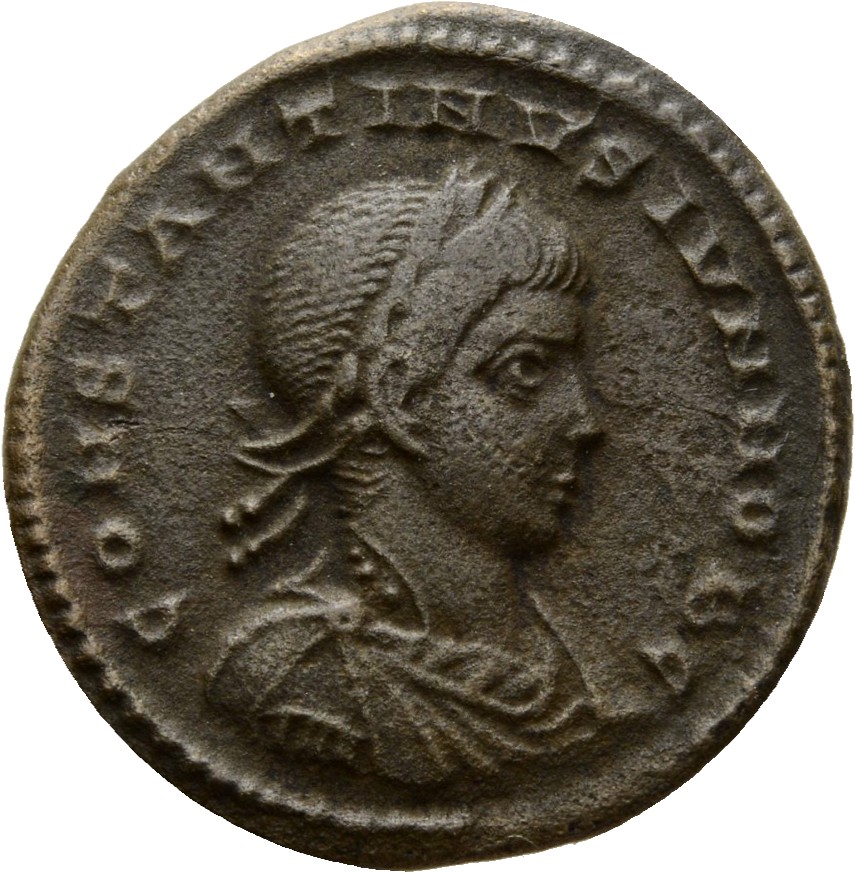 Constantine I obverse — Bust of Constantine II, laureate, draped, cuirassed, right