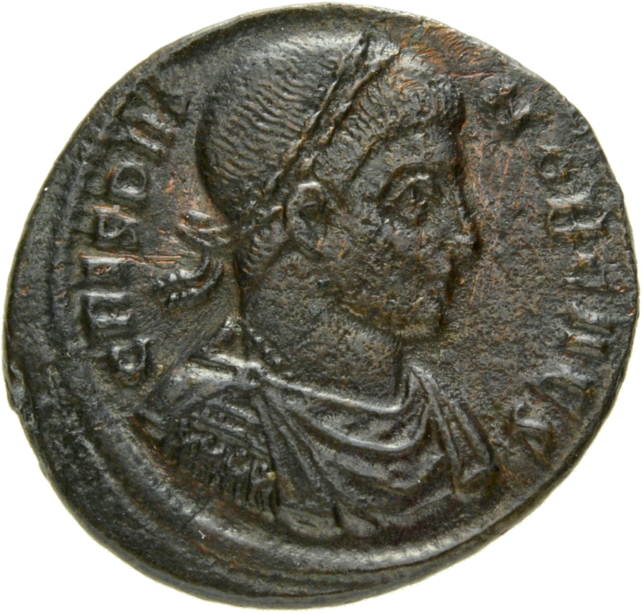 Constantine I obverse — Bust of Crispus, laureate, draped, cuirassed, right