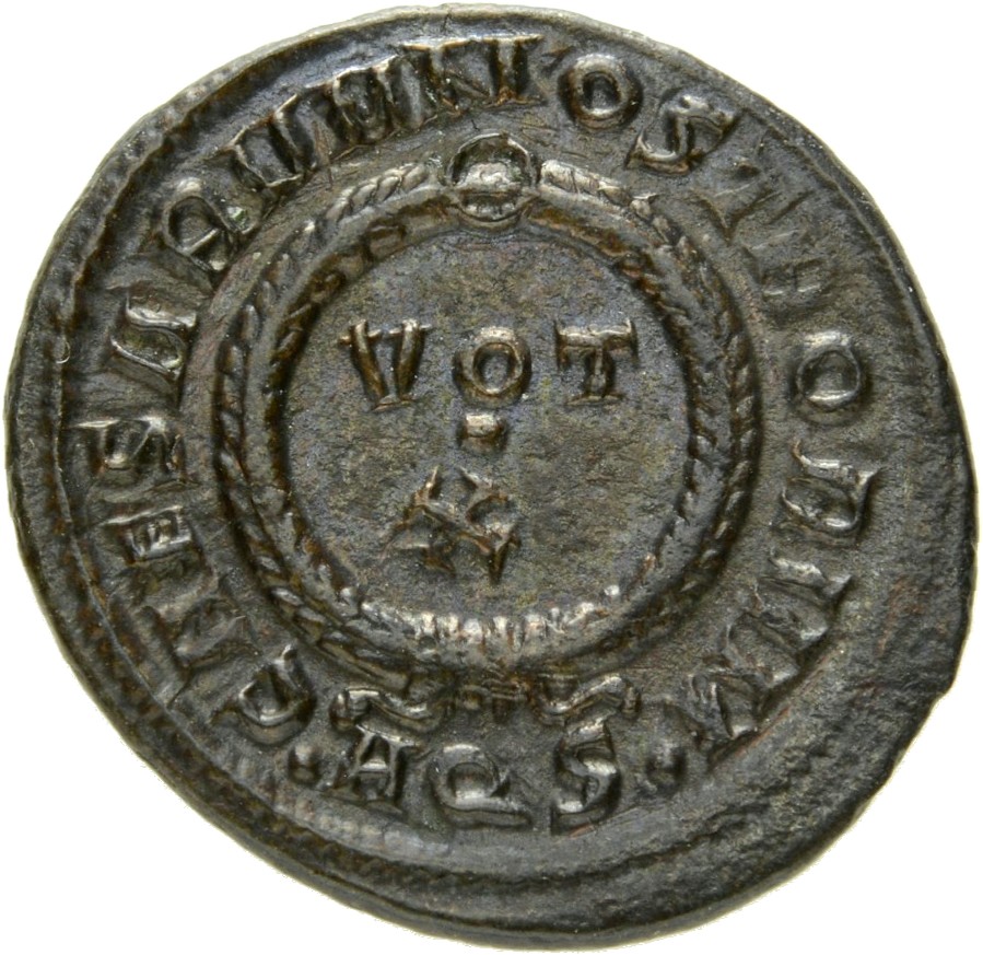 Constantine I reverse — VOT/X within a laurel wreath