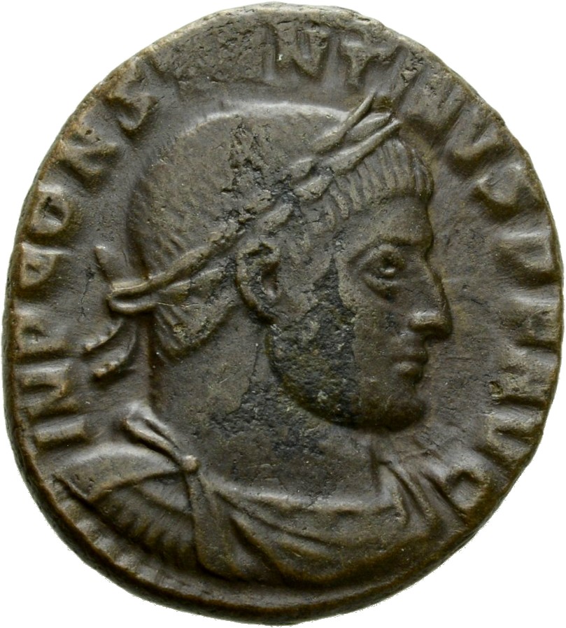Constantine I obverse — Bust of Constantine I, laureate, draped, cuirassed, right