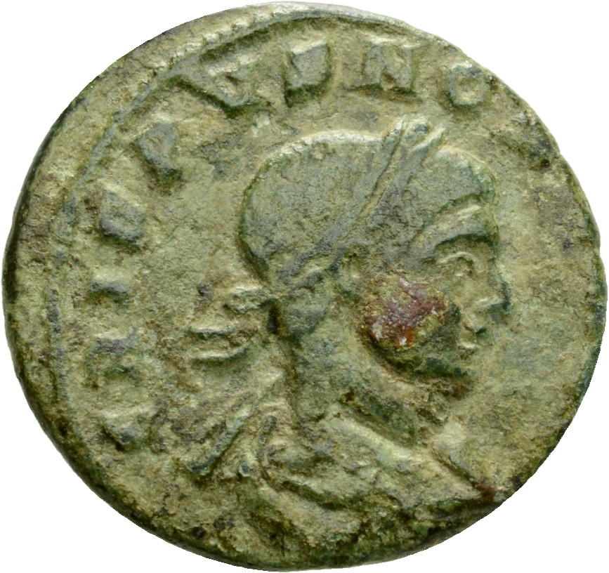 Constantine I obverse — Bust of Crispus, laureate, draped, cuirassed, right, seen from behind