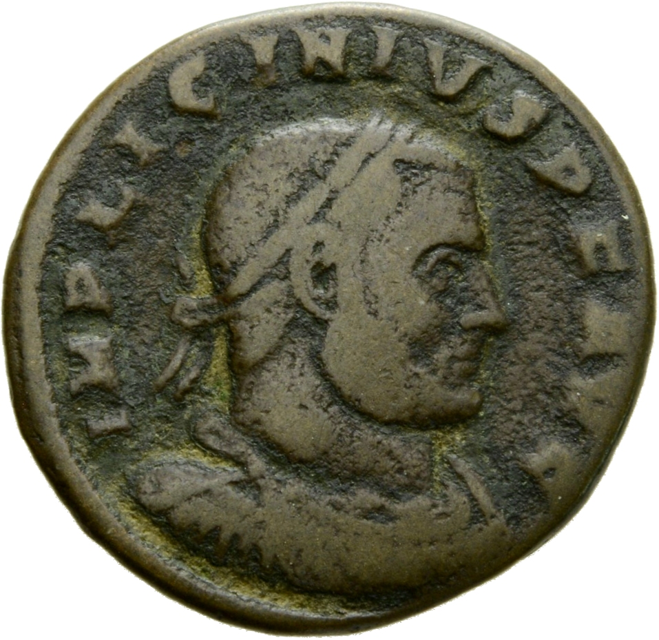 RIC VII Arelate 147 Constantine I obverse, Bust of Licinius, laureate, draped, cuirassed, right