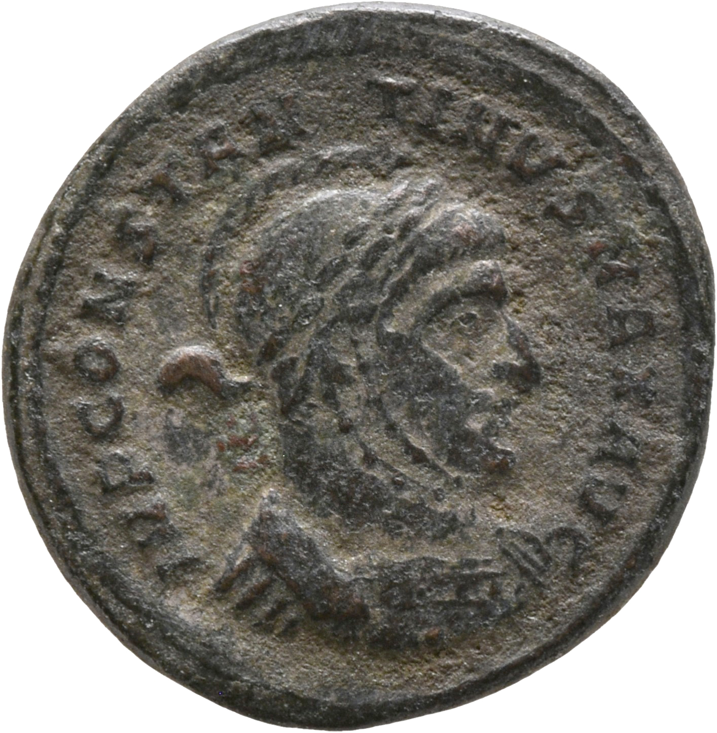 RIC VII Arelate 190 Constantine I obverse, Bust of Constantine I, laureate, helmeted, cuirassed, right