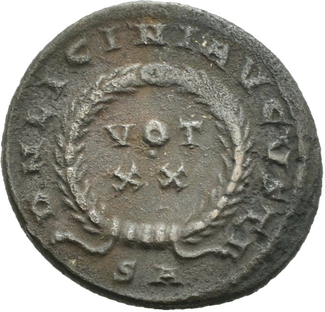 RIC VII Arelate 224 Constantine I reverse, VOT/XX within a laurel wreath