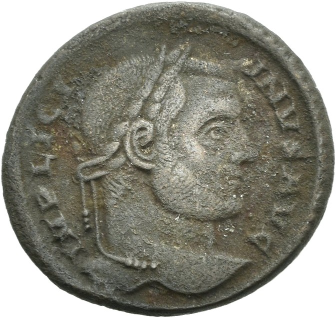 RIC VII Arelate 224 Constantine I obverse, Head of Licinius, laureate, right