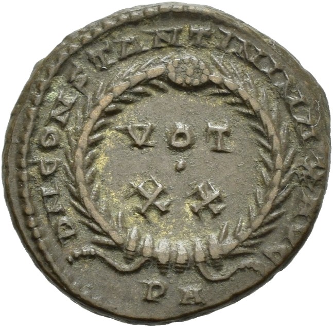 RIC VII Arelate 228 Constantine I reverse, VOT/XX within a laurel wreath