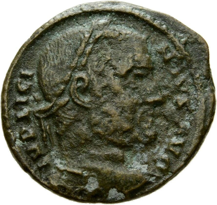 RIC VII Arelate 229 Constantine I obverse, Head of Licinius, laureate, right