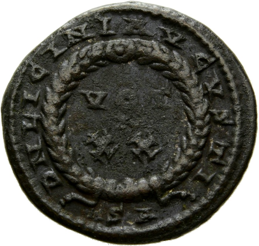Constantine I reverse — VOT/XX within a laurel wreath