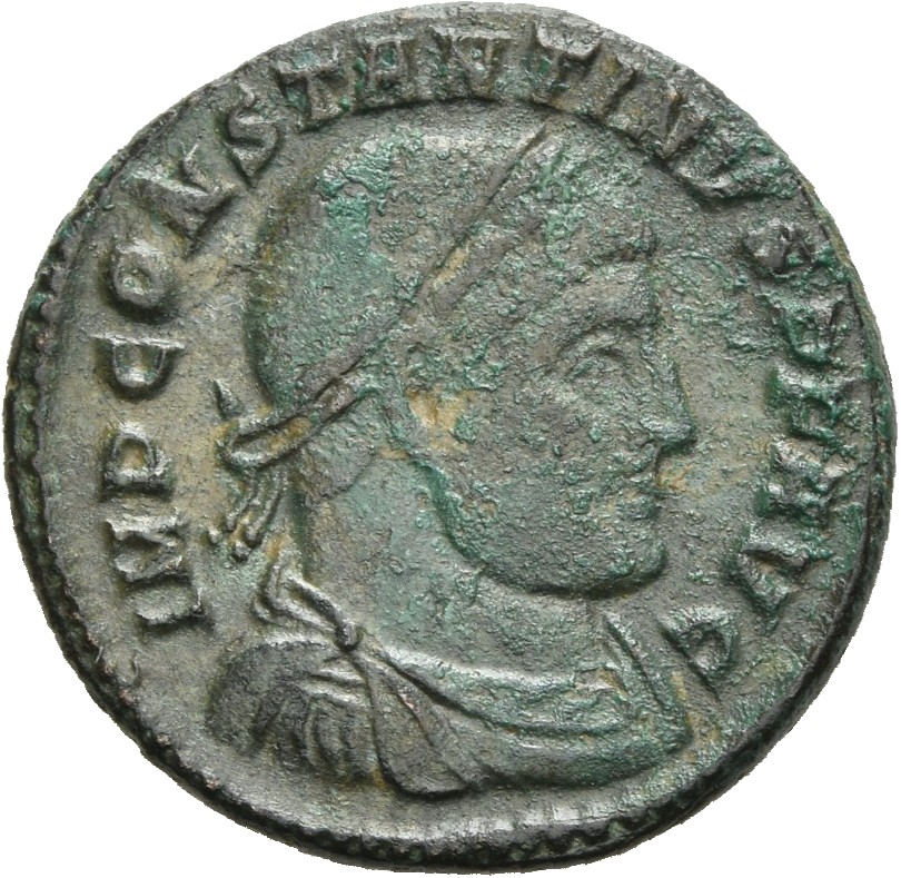 RIC VII Arelate 23 Constantine I obverse, Bust of Constantine I, laureate, draped, cuirassed, right