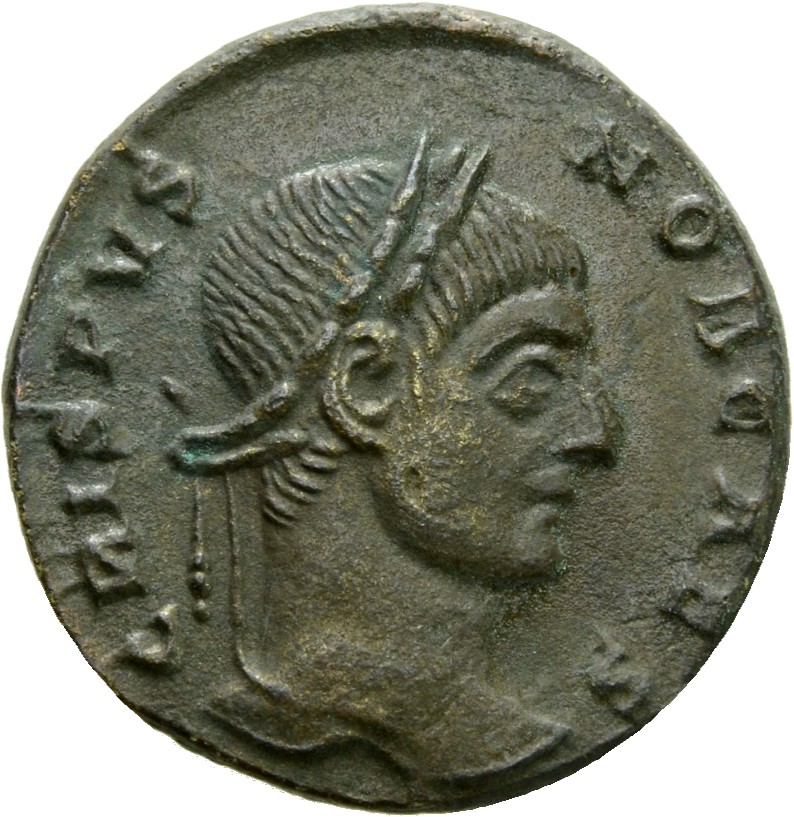 RIC VII Arelate 230 Constantine I obverse, Head of Crispus, laureate, right