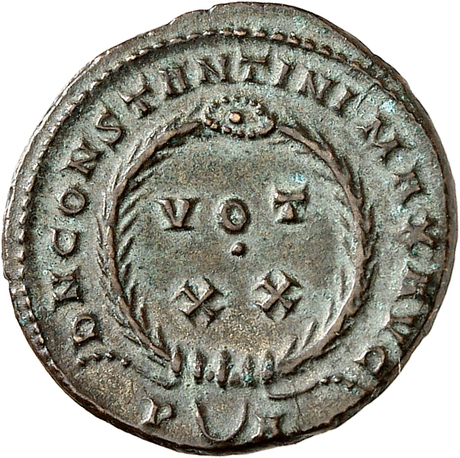 RIC VII Arelate 233 Constantine I reverse, VOT/XX within a laurel wreath