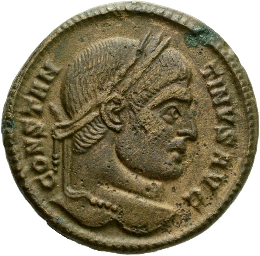 Constantine I obverse — Head of Constantine I, laureate, right