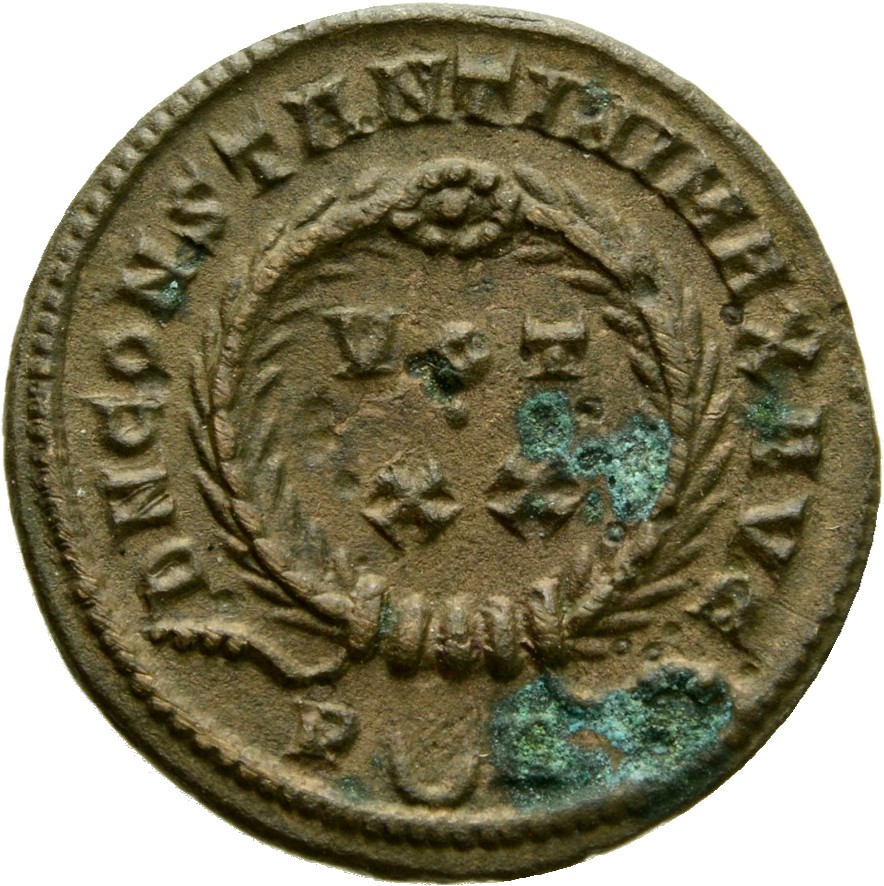 Constantine I reverse — VOT/XX within a laurel wreath