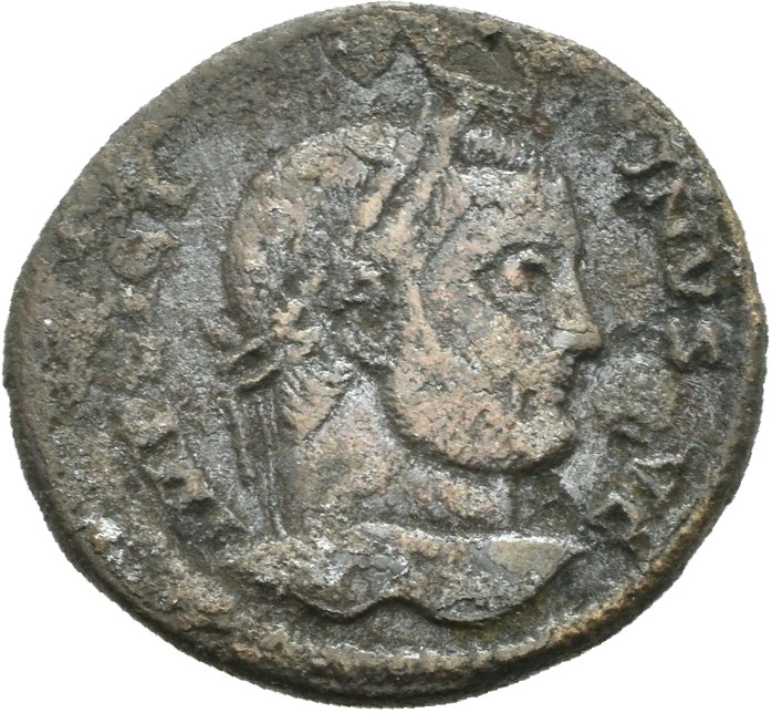 RIC VII Arelate 234 Constantine I obverse, Head of Licinius, laureate, right