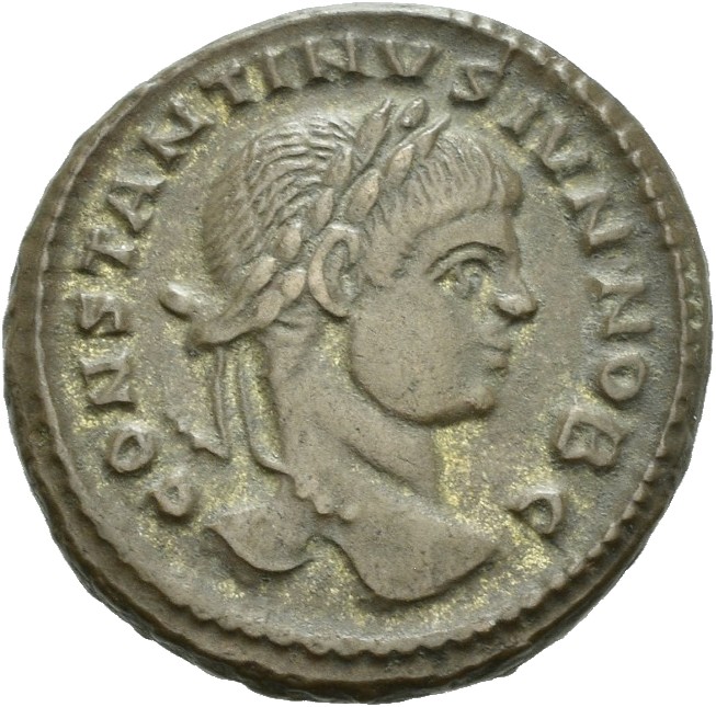 RIC VII Arelate 237 Constantine I obverse, Head of Constantine II, laureate, right