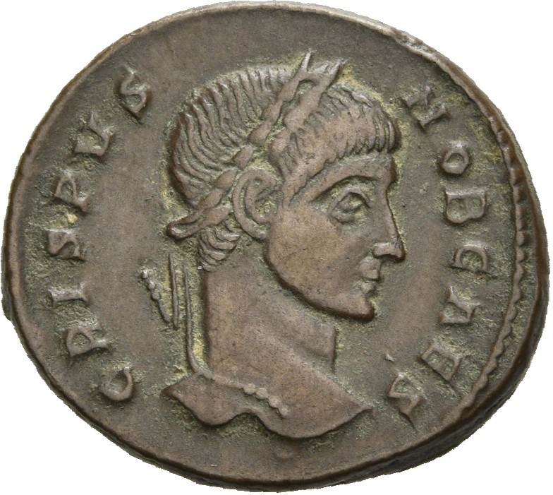 RIC VII Arelate 247 Constantine I obverse — Head of Crispus, laureate, right