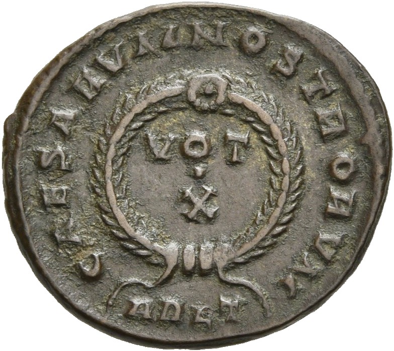 RIC VII Arelate 247 Constantine I reverse — VOT/X within a laurel wreath
