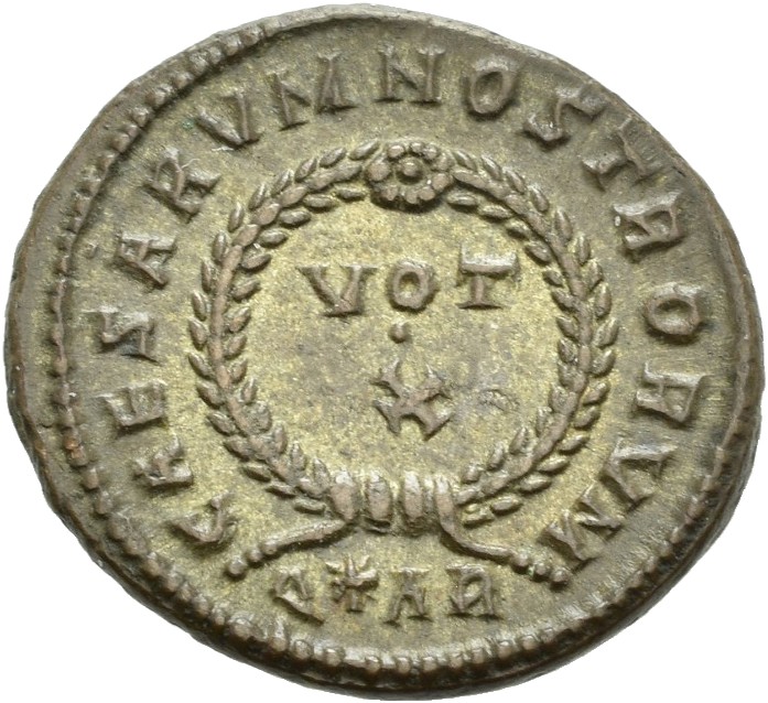 RIC VII Arelate 261 Constantine I reverse, VOT/X within a laurel wreath