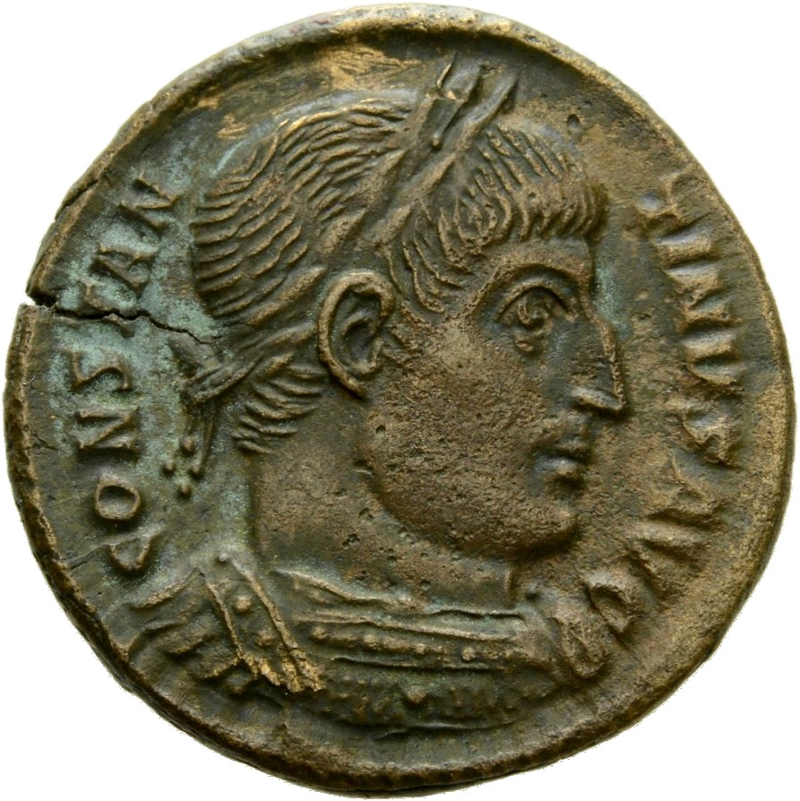 Constantine I obverse — Head of Constantine I, laureate, right