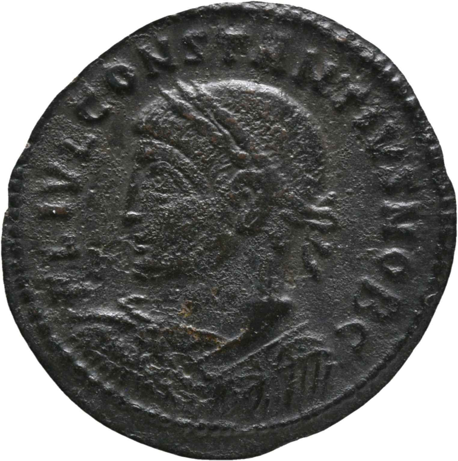 RIC VII Arelate 297 Constantine I obverse, Bust of Constantius II, laureate, draped, cuirassed, left