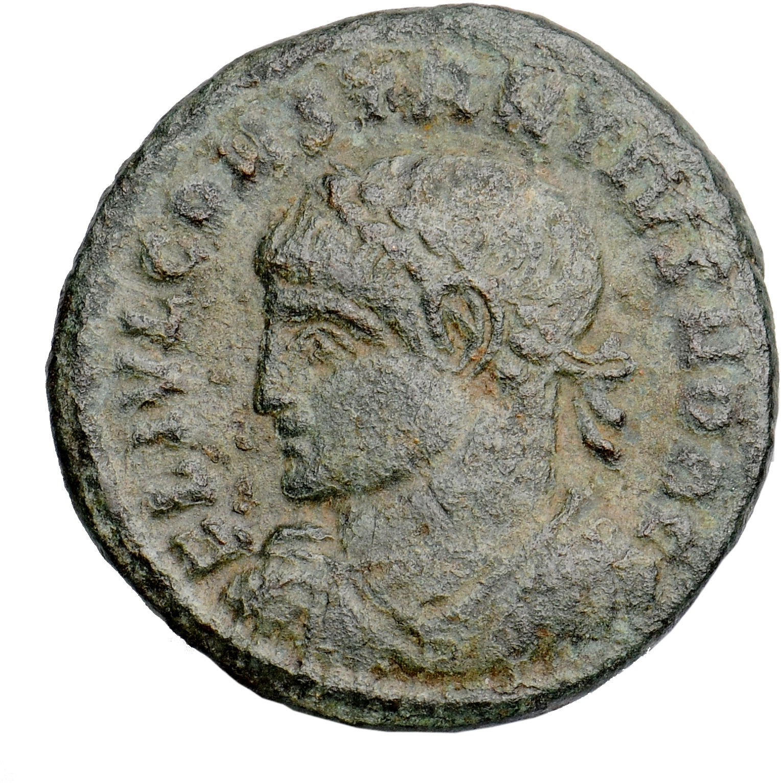 RIC VII Arelate 303 Constantine I obverse, Bust of Constantius II, laureate, draped, cuirassed, left