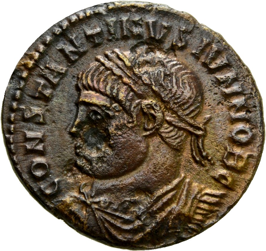 RIC VII Arelate 315 Constantine I obverse, Bust of Constantine II, laureate, draped, cuirassed, left