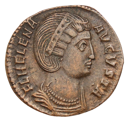 RIC VII Arelate 317 Constantine I obverse, Bust of Helena, wearing necklace and mantle, right