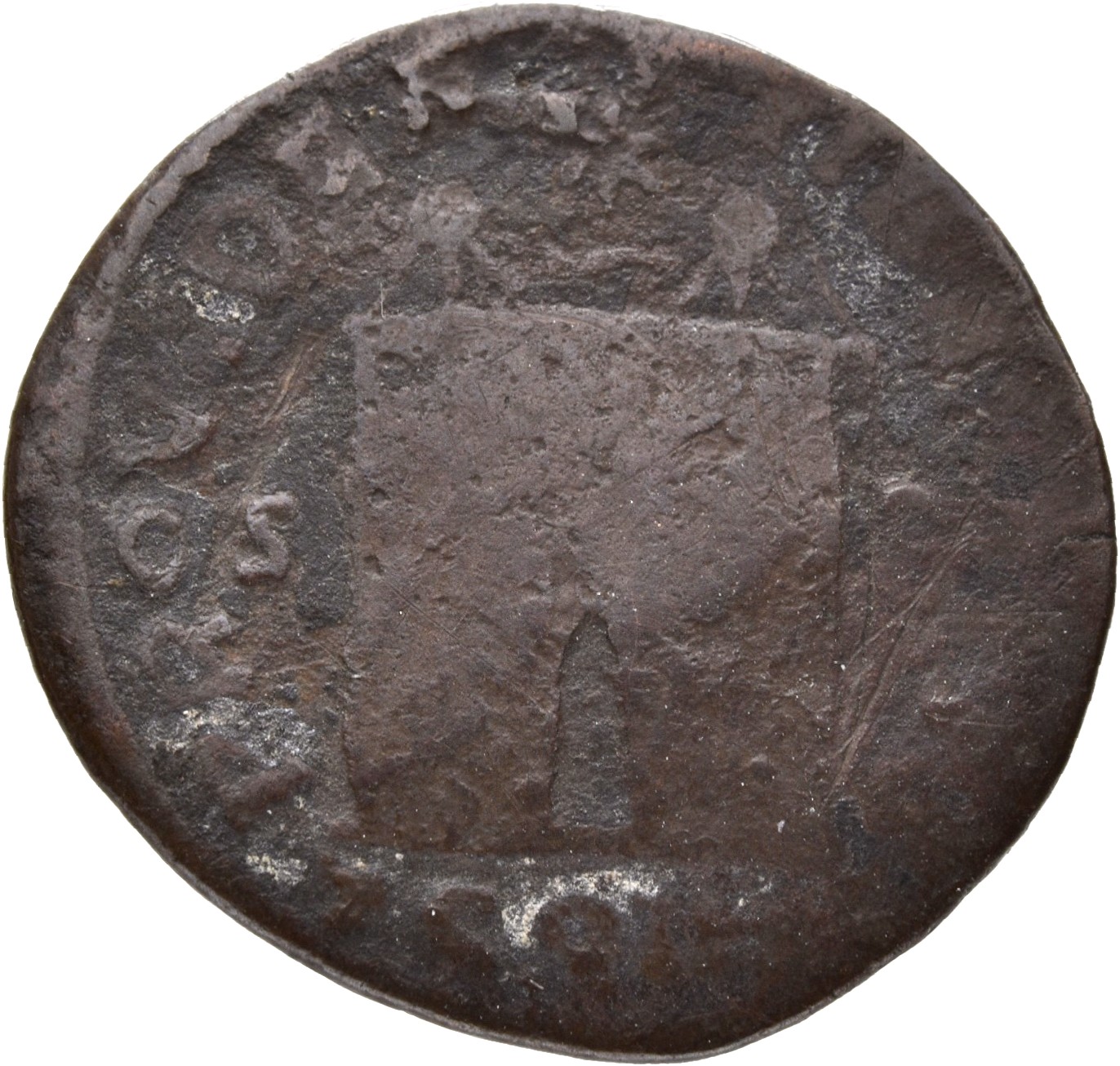 RIC VII Arelate 319 Constantine I reverse, Camp gate with two turrets, without doors, varying number of stone layers; star...