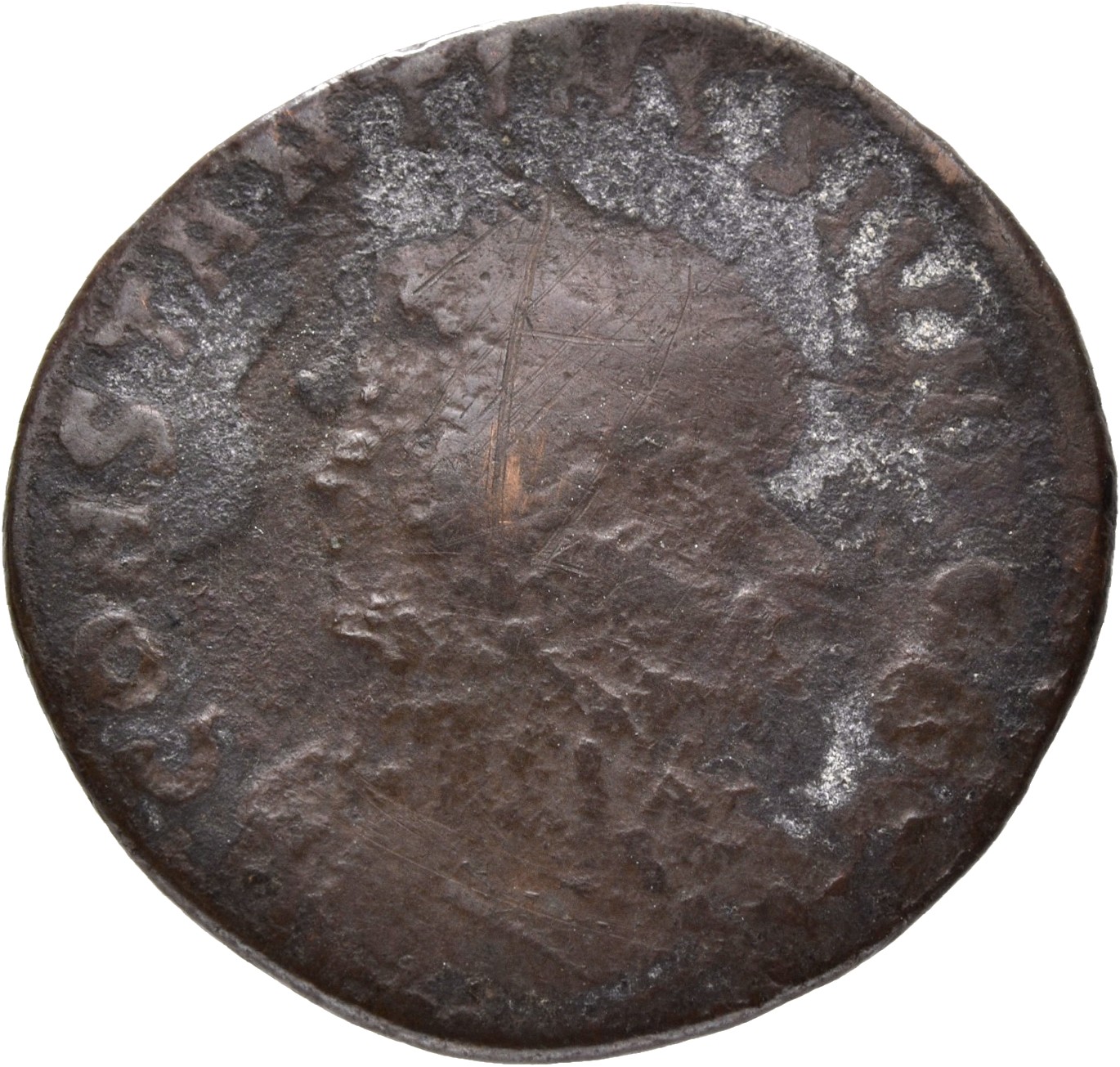 RIC VII Arelate 319 Constantine I obverse, Bust of Constantine II, laureate, draped, cuirassed, left