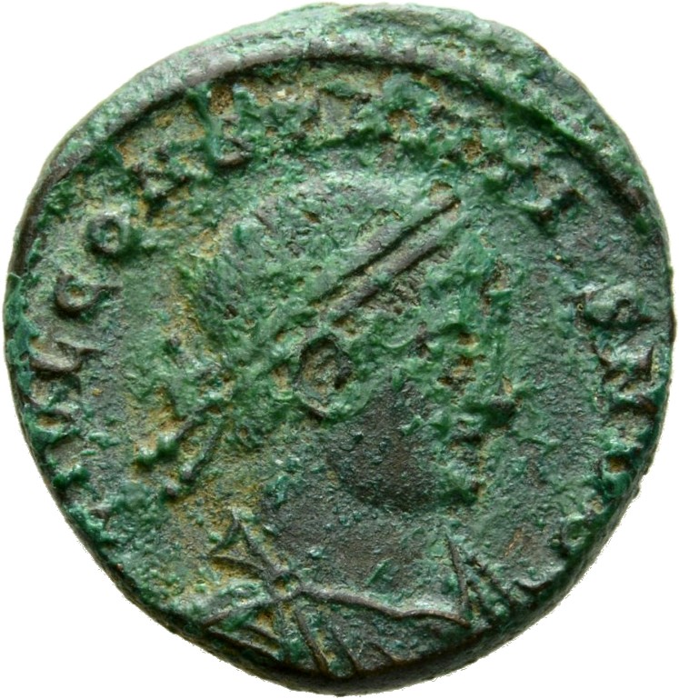 RIC VII Arelate 360 Constantine I obverse, Bust of Constantius II, laureate, draped, cuirassed, right