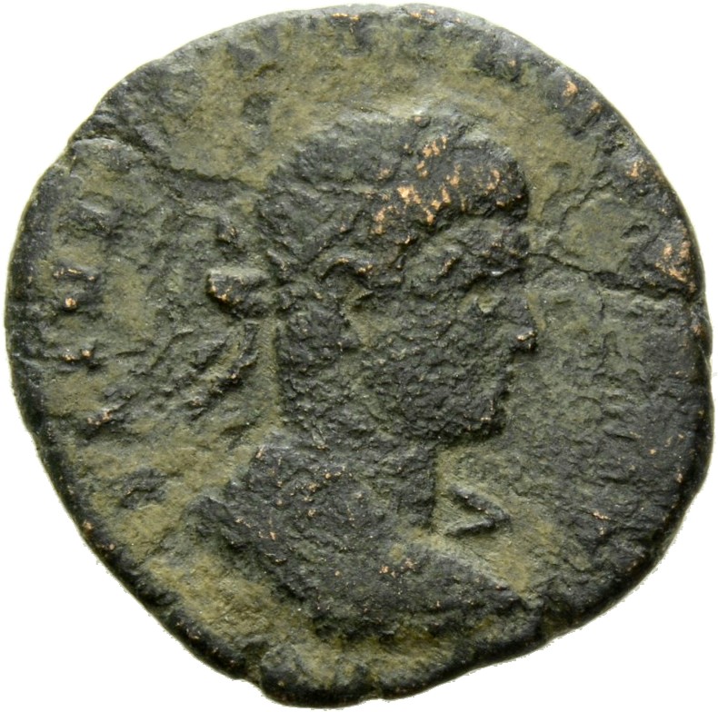 RIC VII Arelate 372 Constantine I obverse, Bust of Constantius II, laureate, draped, cuirassed, right