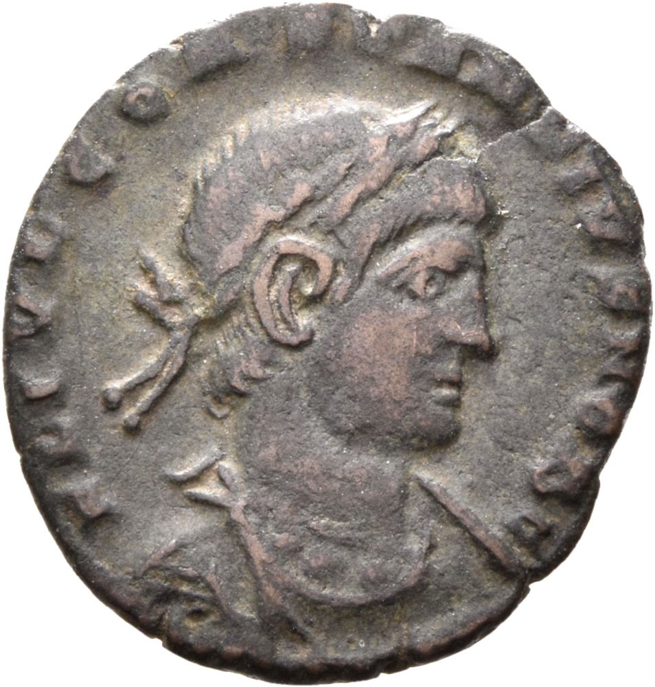 Constantine I obverse — Bust of Constantius II, laureate, draped, cuirassed, right