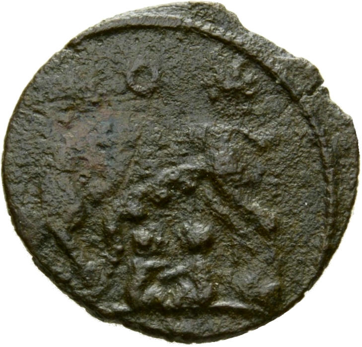 RIC VII Arelate 415 Constantine I reverse, She-wolf, standing left, suckling twins; above, two stars