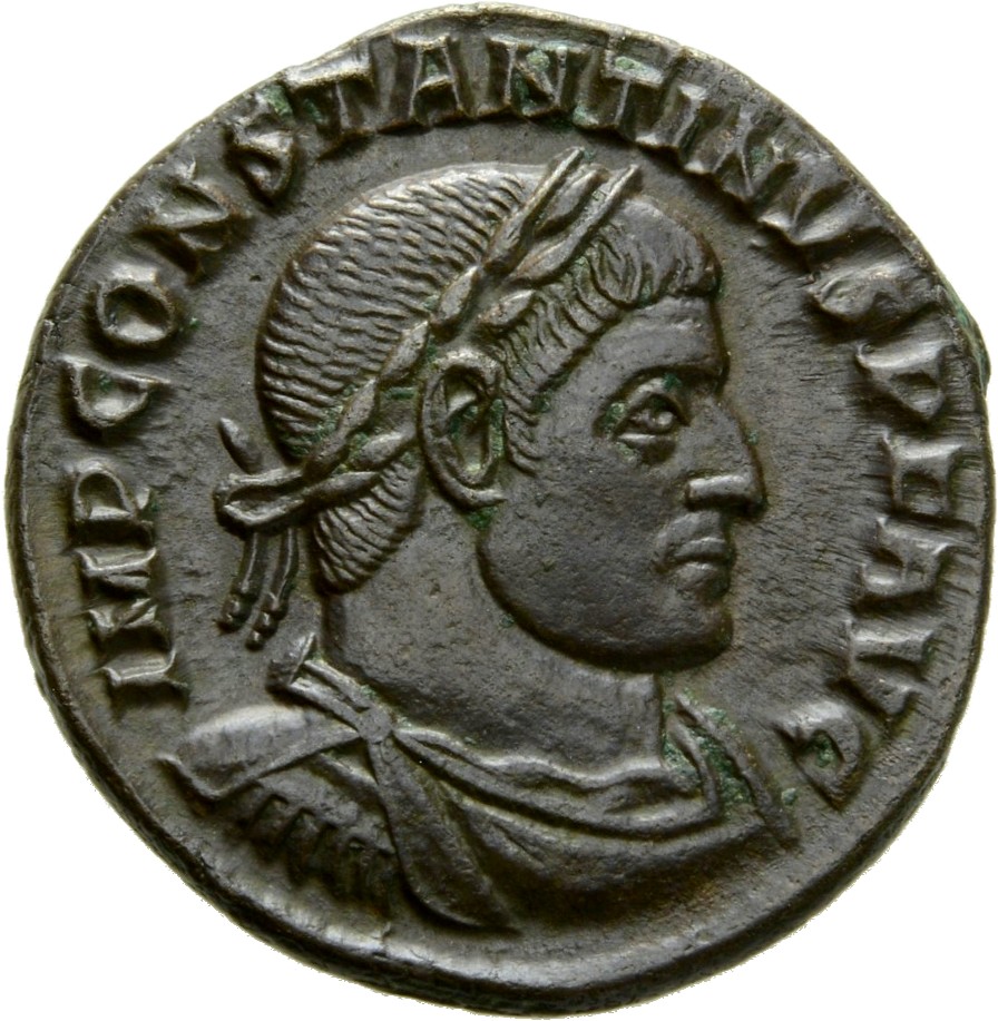 RIC VII Arelate 57 Constantine I obverse, Bust of Constantine I, laureate, draped, cuirassed, right