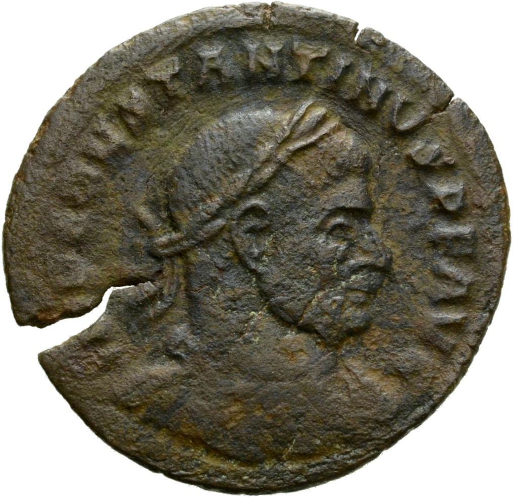 Constantine I obverse — Bust of Constantine I, laureate, draped, cuirassed, right