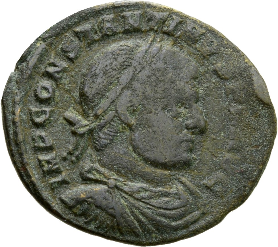 RIC VII Arelate 63 Constantine I obverse, Bust of Constantine I, laureate, draped, cuirassed, right
