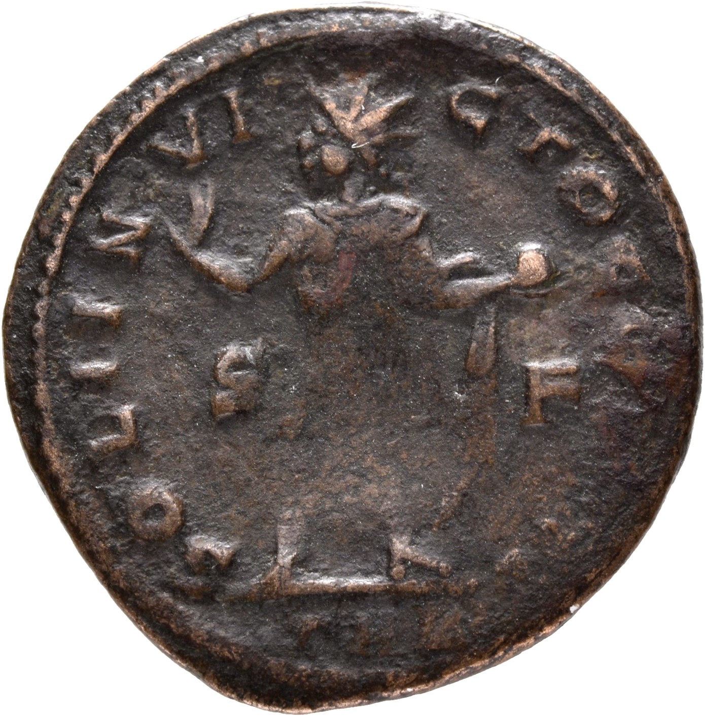 RIC VII Arelate 64 Constantine I reverse, Sol, radiate, chlamys draped across left shoulder, standing right, head left, ra...