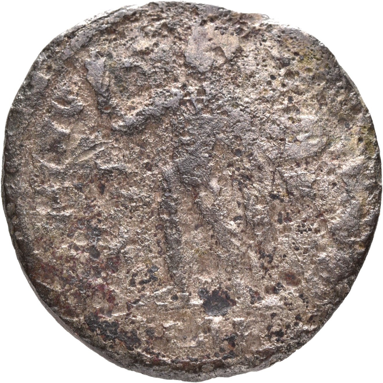 RIC VII Arelate 72 Constantine I reverse, Sol, radiate, chlamys draped across left shoulder, standing left, raising right ...