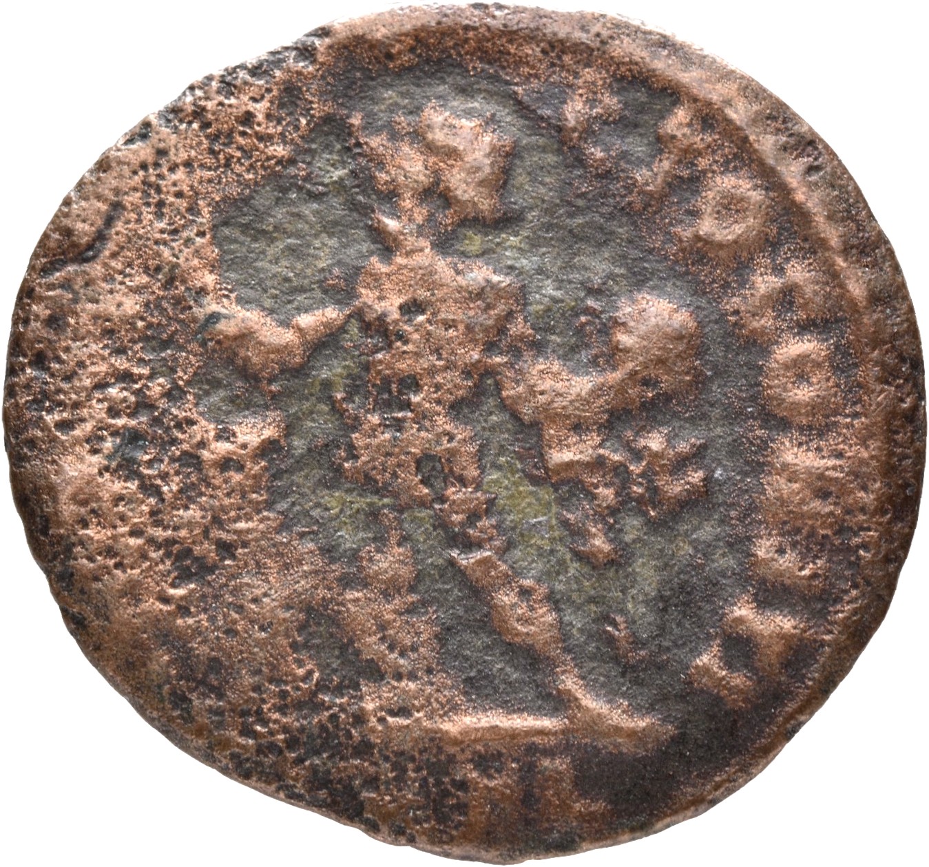 RIC VII Arelate 72 Constantine I reverse, Sol, radiate, chlamys draped across left shoulder, standing left, raising right ...