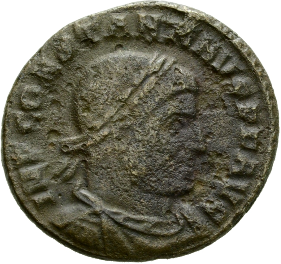 Constantine I obverse — Bust of Constantine I, laureate, draped, cuirassed, right