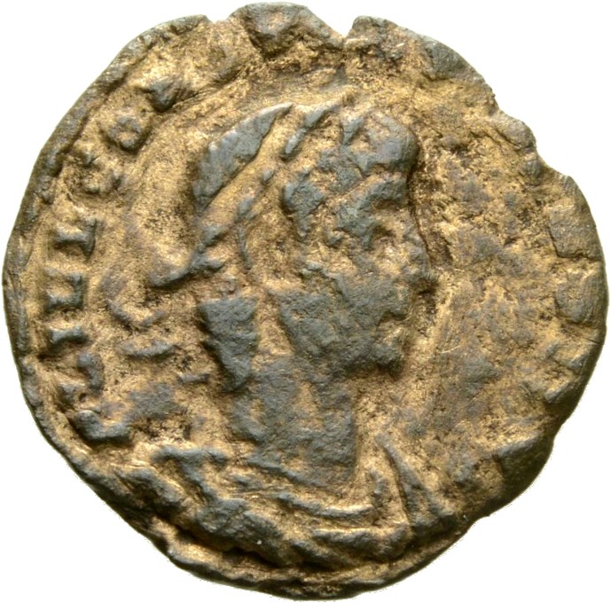 RIC VII Constantinople 139 Constantine I obverse, Bust of Constantius II, laureate, draped, cuirassed, right