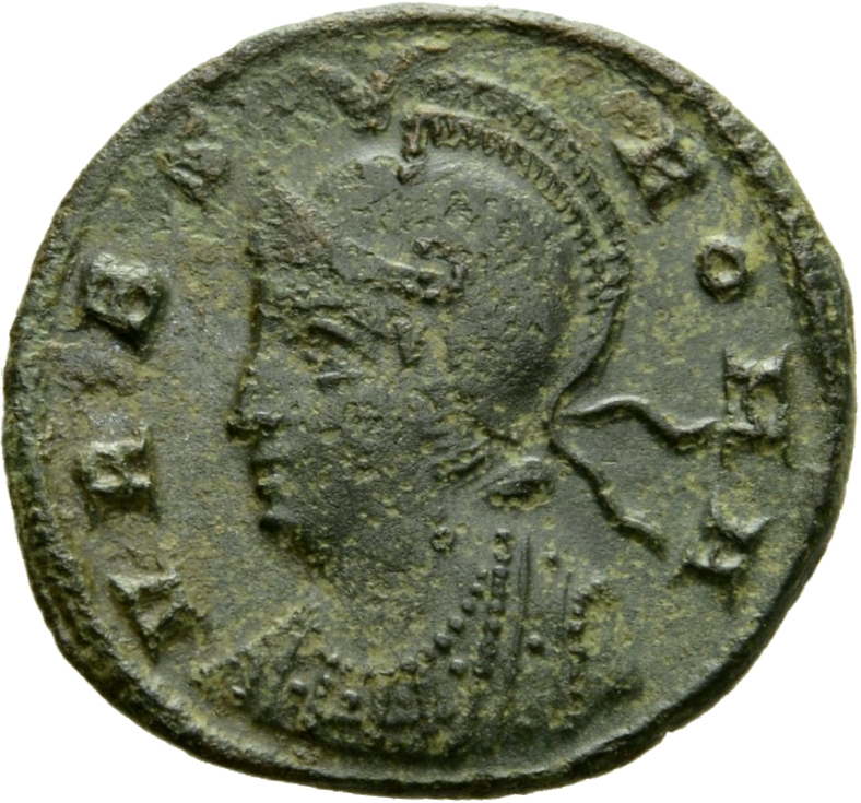 RIC VII Constantinople 143 Constantine I obverse, Bust of Roma, helmeted, wearing imperial cloak, left
