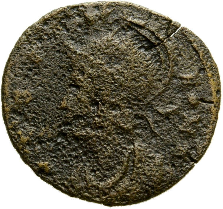Constantine I obverse — Bust of Roma, helmeted, wearing imperial cloak, left