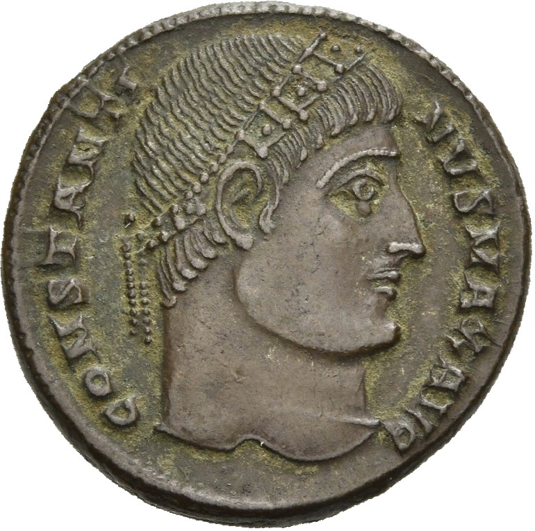 RIC VII Constantinople 22 Constantine I obverse, Head of Constantine I, rosette-diademed, right