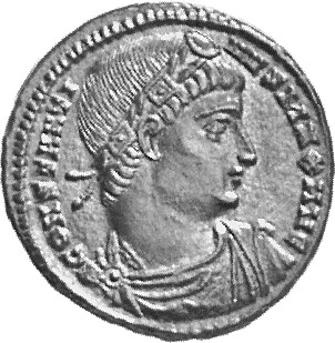 Constantine I obverse — Bust of Constantine I, rosette-diademed, draped, cuirassed, right