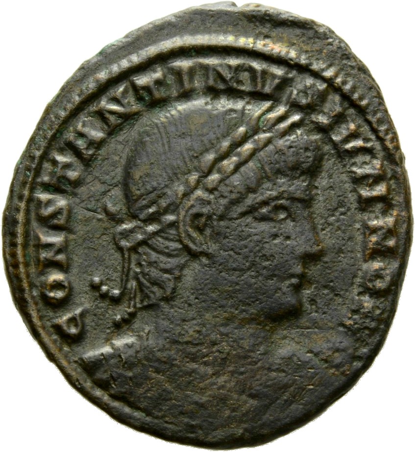 RIC VII Constantinople 74 Constantine I obverse, Bust of Constantine II, laureate, cuirassed, right