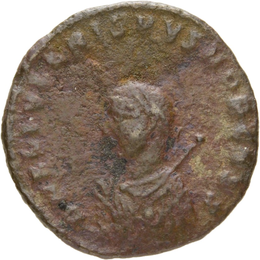 RIC VII Cyzicus 10 Licinius obverse, Bust of Crispus, laureate, draped, left, holding sceptre in right hand and mappa in l...