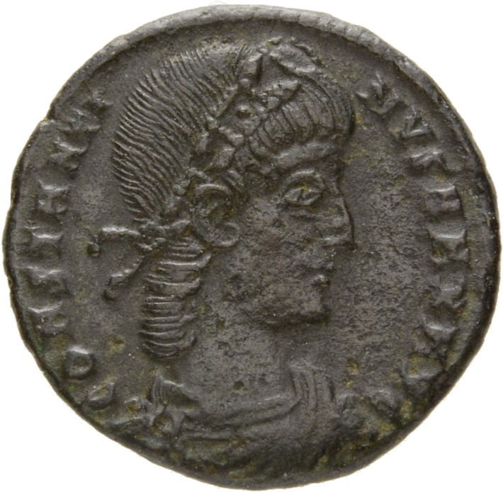 Constantine I obverse — Bust of Constantine I, rosette-diademed, draped, cuirassed, right
